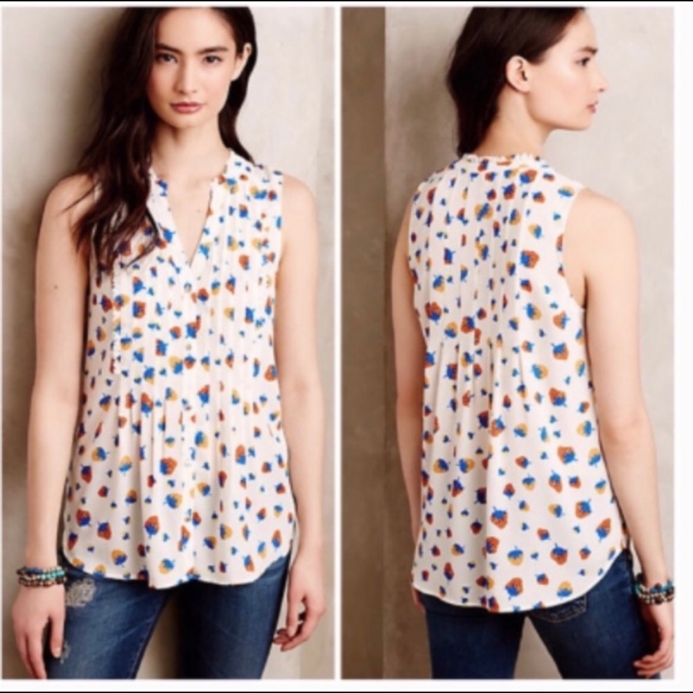 Anthropologie Maeve Strawberry Print Blouse